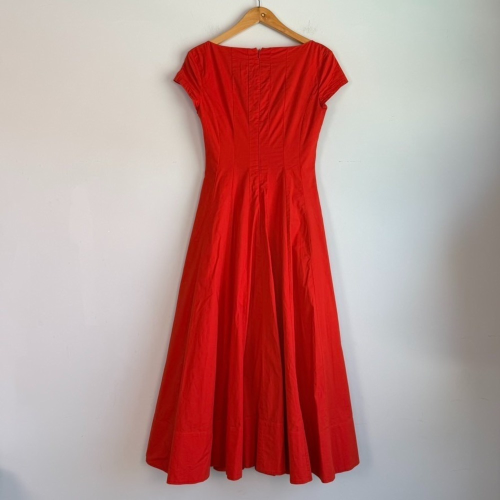 Staud Square Neck Fit and Flare Midi Dress Size 4 Red Cottagecore Quiet Luxury - Picture 6 of 12